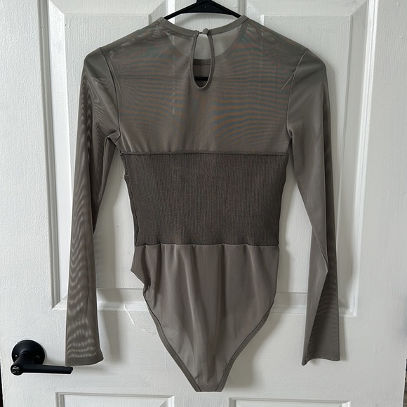 ZARA Mesh and Knit Bodysuit Olive Color - Picture 2 of 3